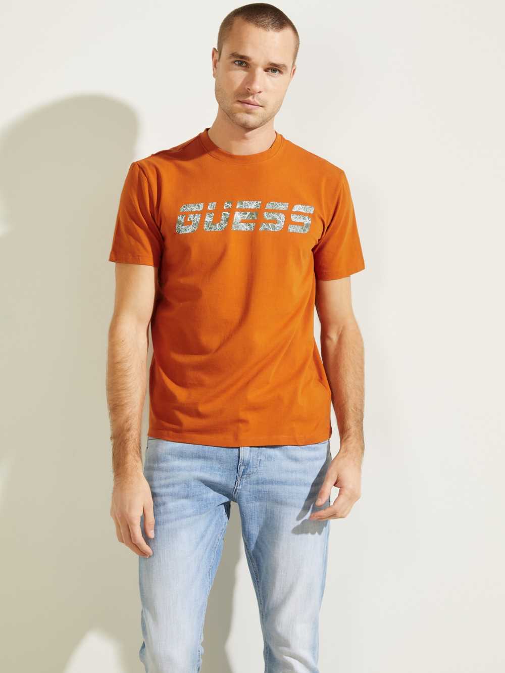 Gold Men\'s Guess Eco Jake T-shirt Australia Sale | 728BTIVMX