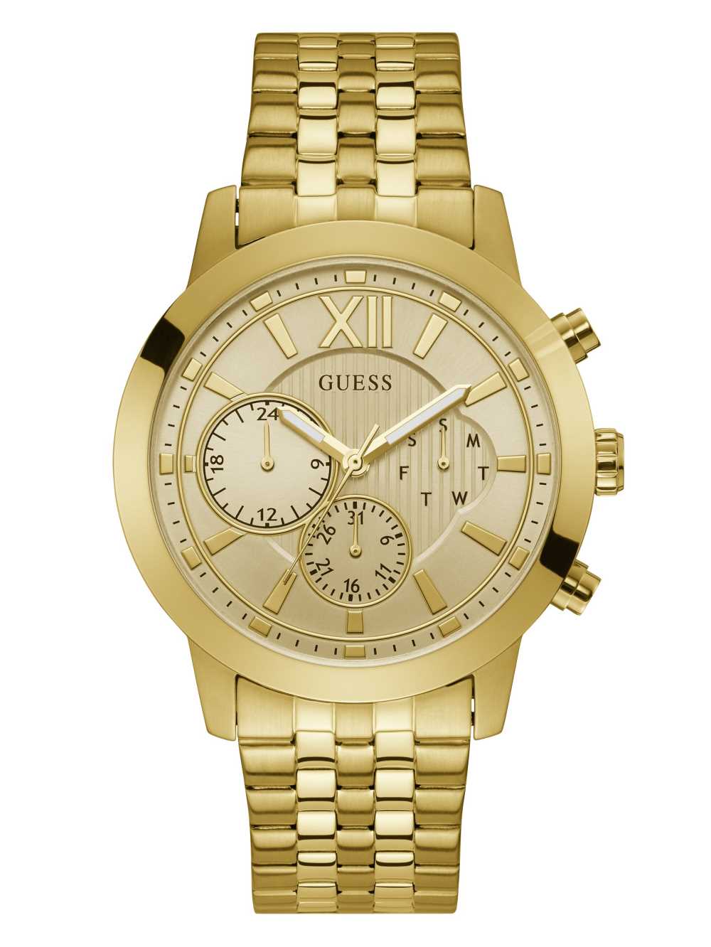 Gold Men\'s Guess Gold-Tone Chrono-Look Multifunction Watches Australia Sale | 052DYZNFW