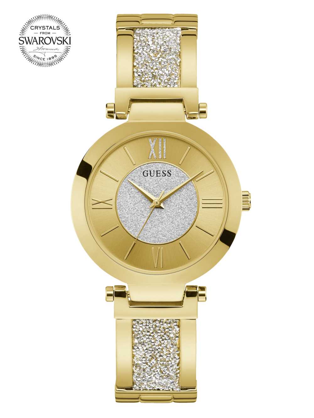 Gold Women\'s Guess Gold-Tone Crystal Bangle Analog Watches Australia Sale | 025PHKFGT