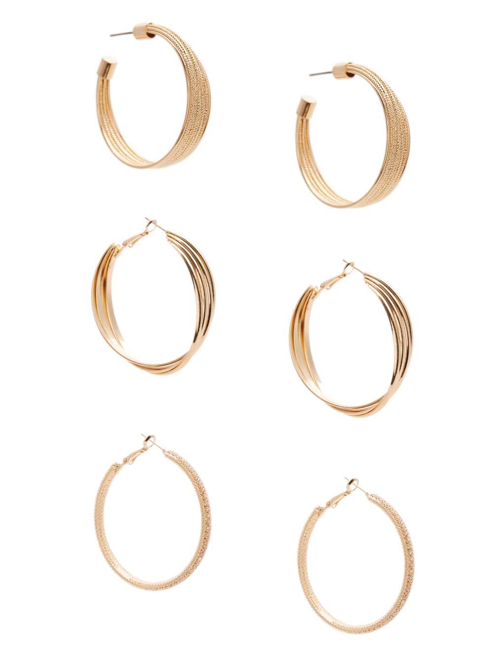 Gold Women\'s Guess Gold-Tone Textured Hoop Set Earrings Australia Sale | 924PXHSGT