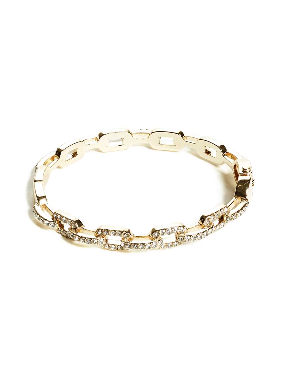 Gold Women's Guess Rhinestone Chain-Link Bangle Bracelet Australia Sale | 143RLWAJQ