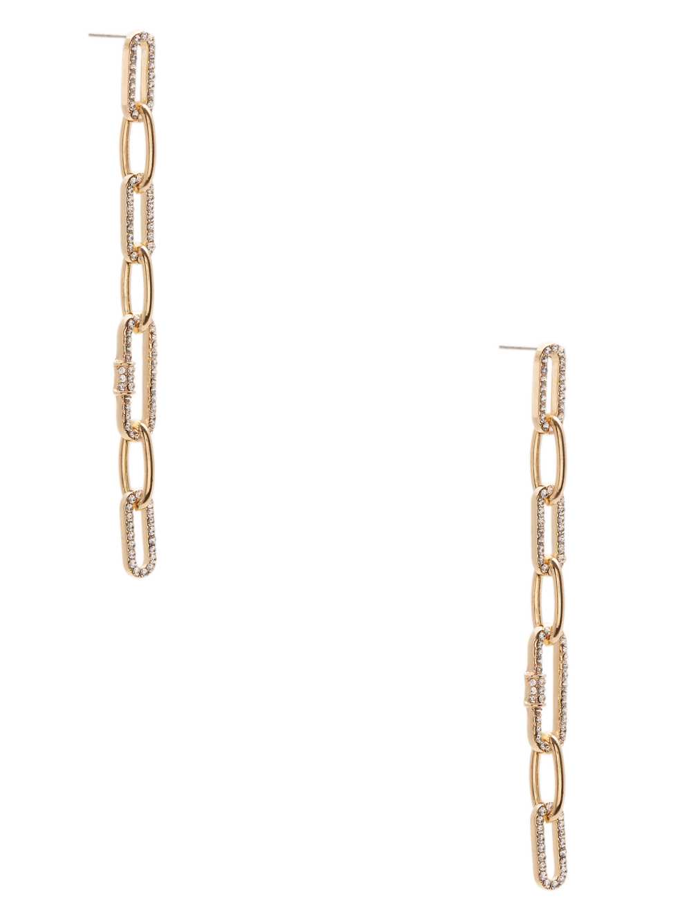 Gold Women's Guess Rhinestone Chain-Link Linear Earrings Australia Sale | 578QSUMYT