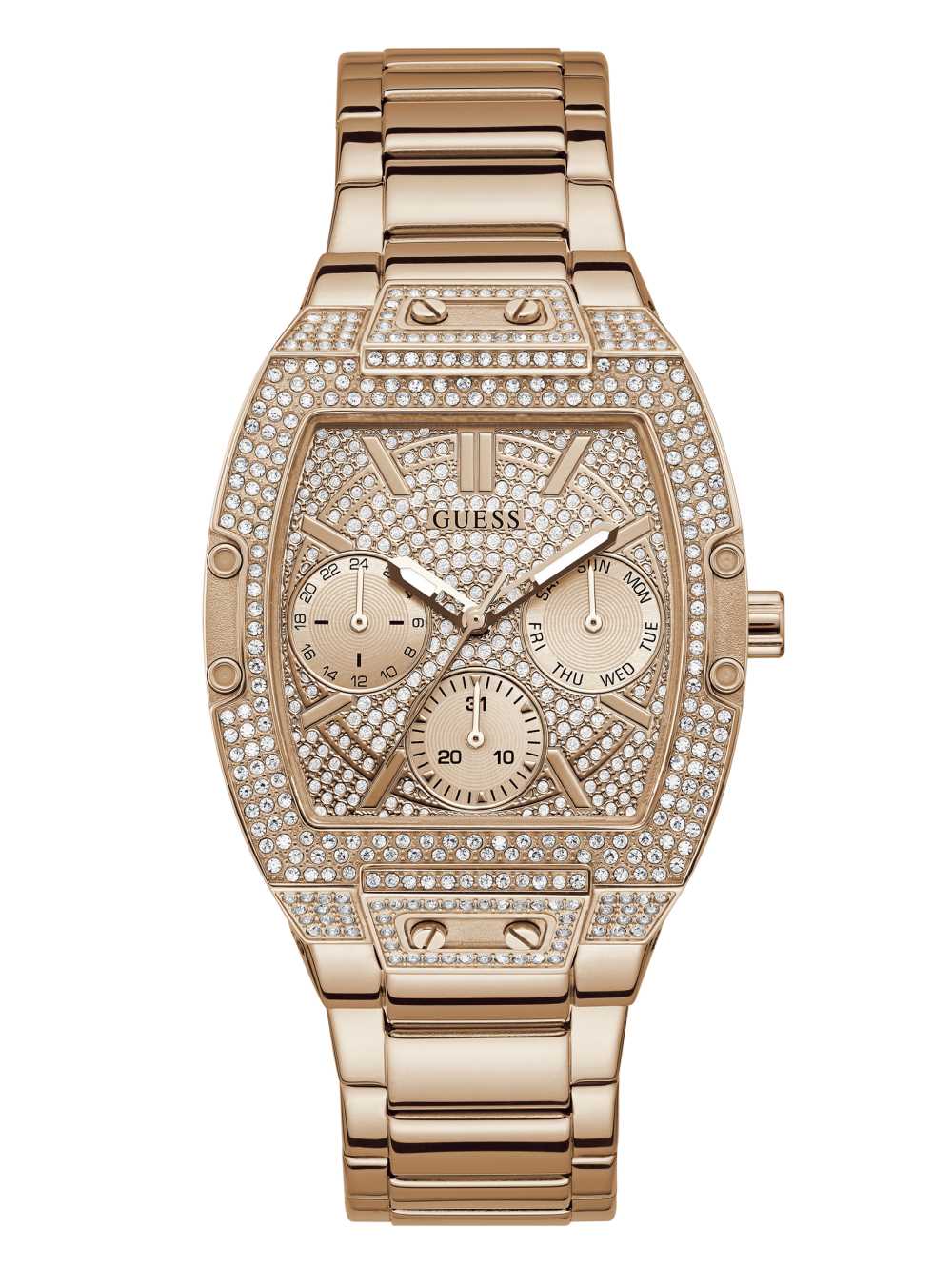 Gold Women\'s Guess Rose Gold-Tone Square Multifunction Watches Australia Sale | 769ANUJSZ