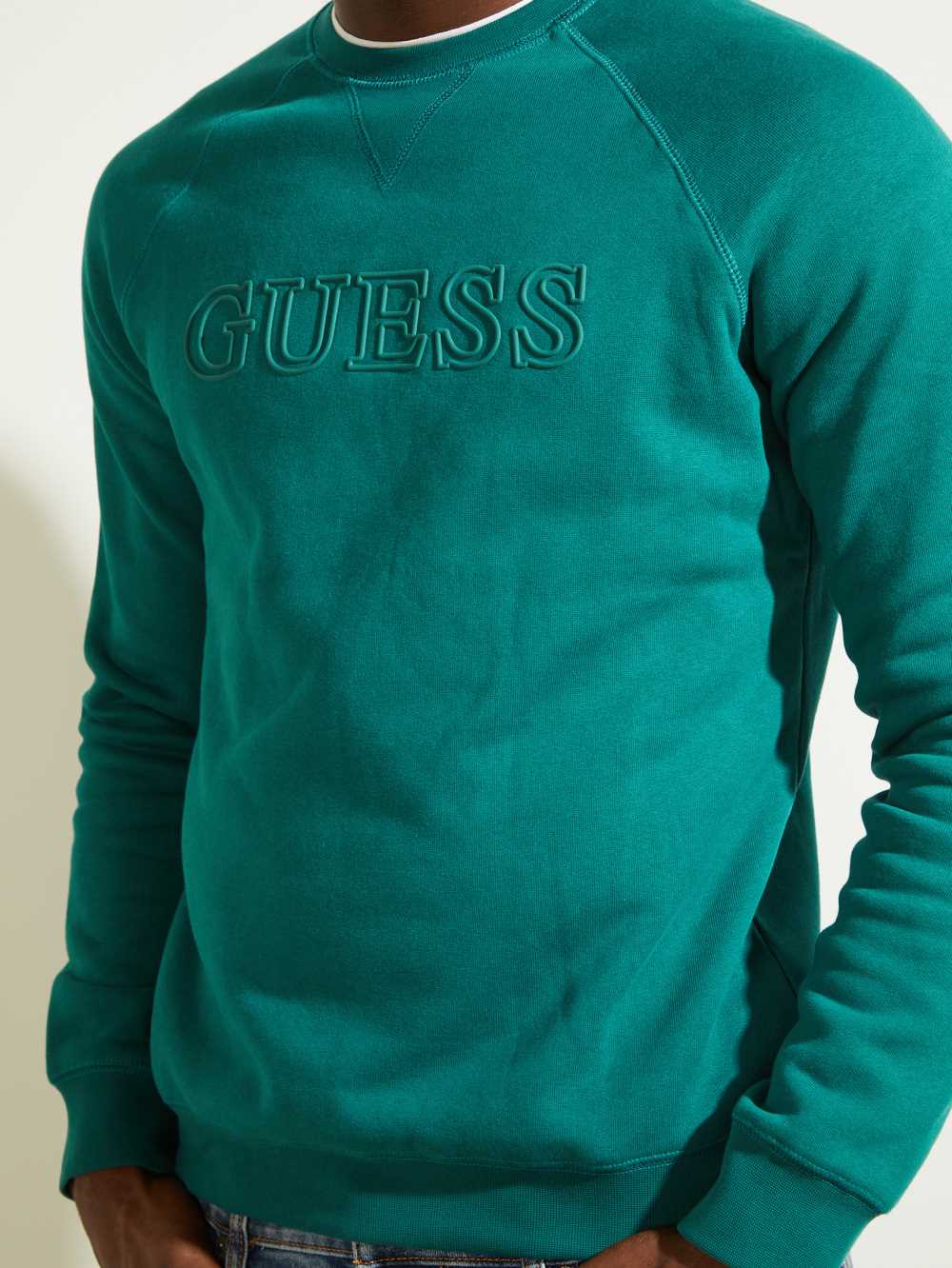 Green Men's Guess Aldwin Crewneck Sweatshirt Australia Sale | 984OSFZIM