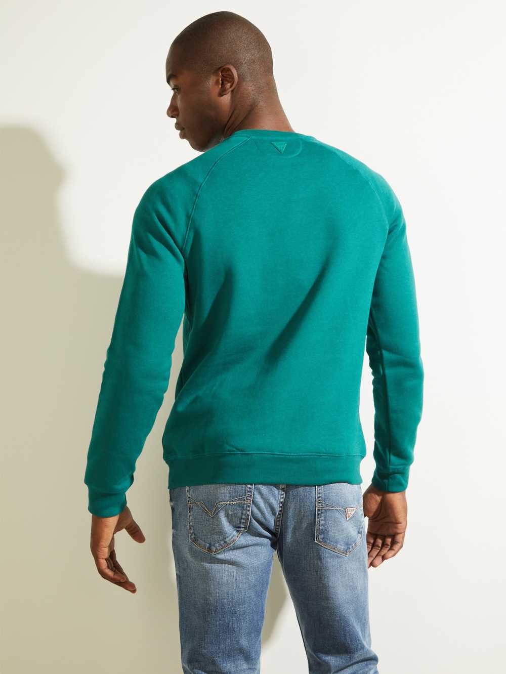 Green Men's Guess Aldwin Crewneck Sweatshirt Australia Sale | 984OSFZIM