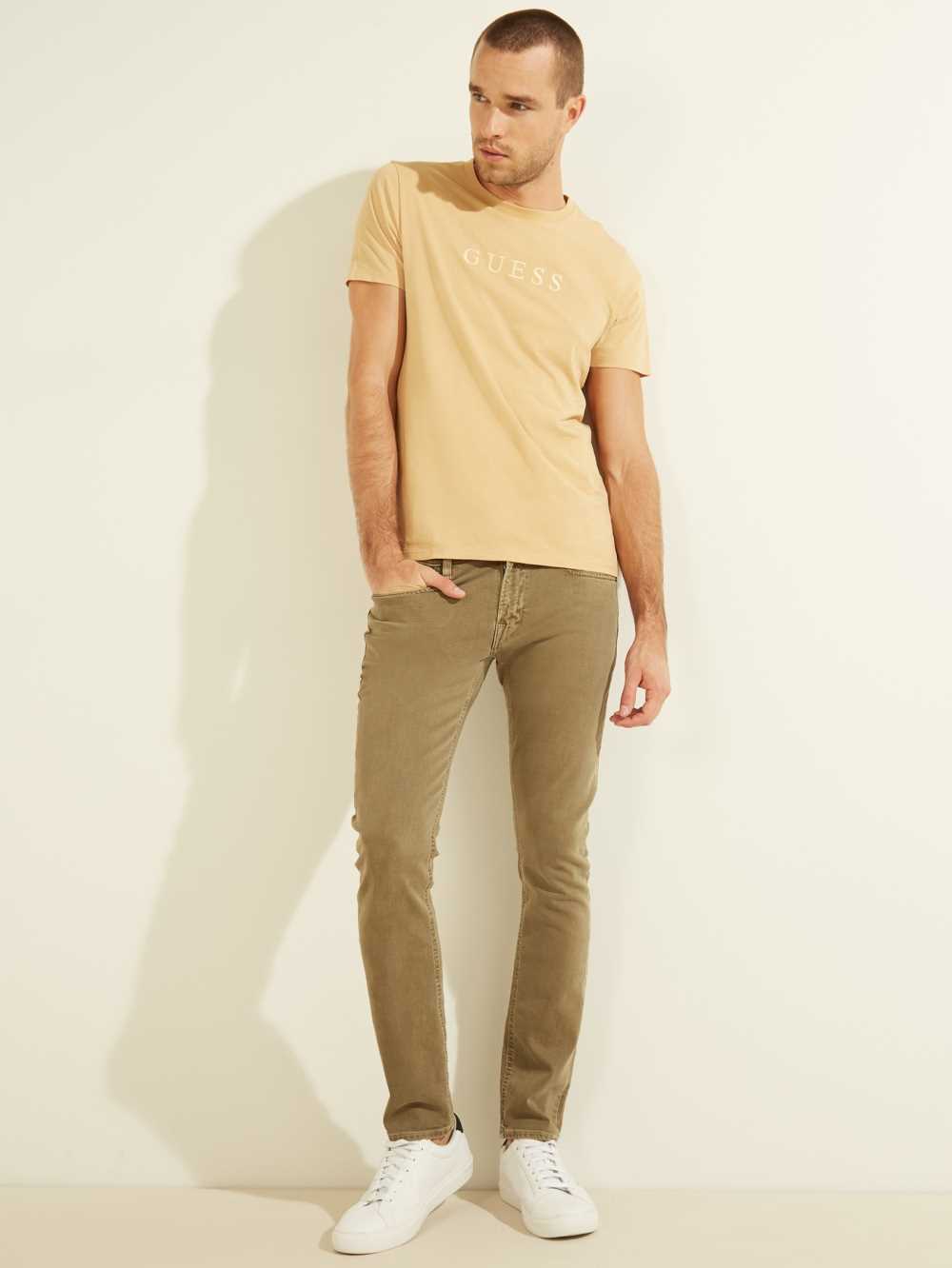 Green Men's Guess Dyed Skinny Jeans Australia Sale | 918DLVZOI