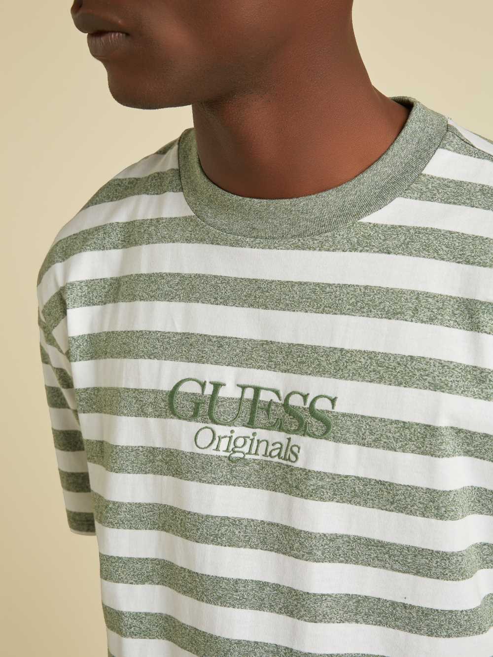 Green Men's Guess Originals Striped T-shirt Australia Sale | 370MTNHRL