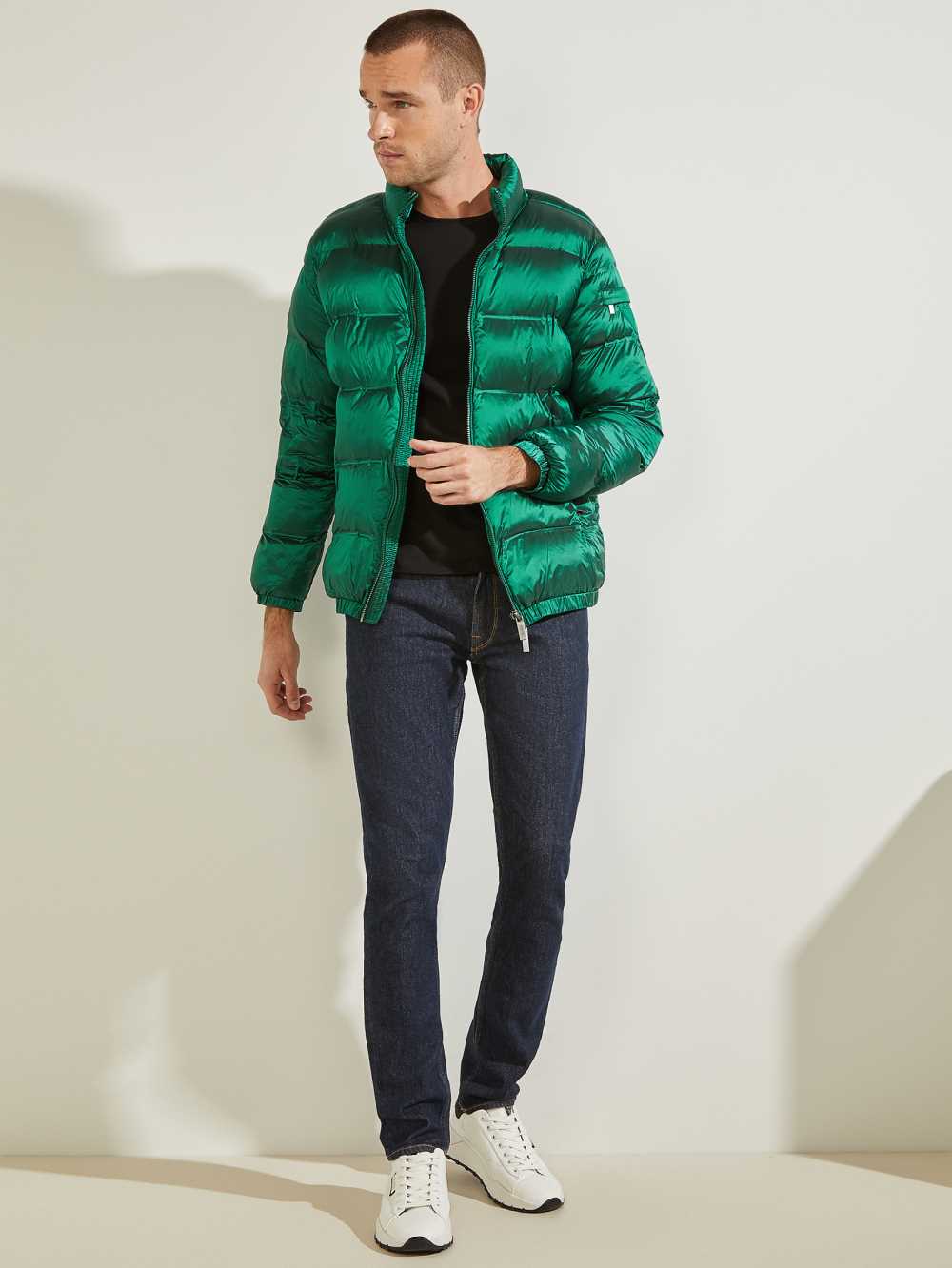 Green Men's Guess Quilted Puffer Jackets Australia Sale | 023VECBUH