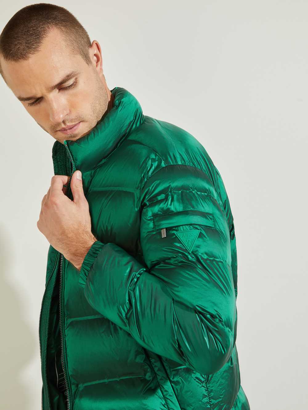 Green Men's Guess Quilted Puffer Jackets Australia Sale | 023VECBUH