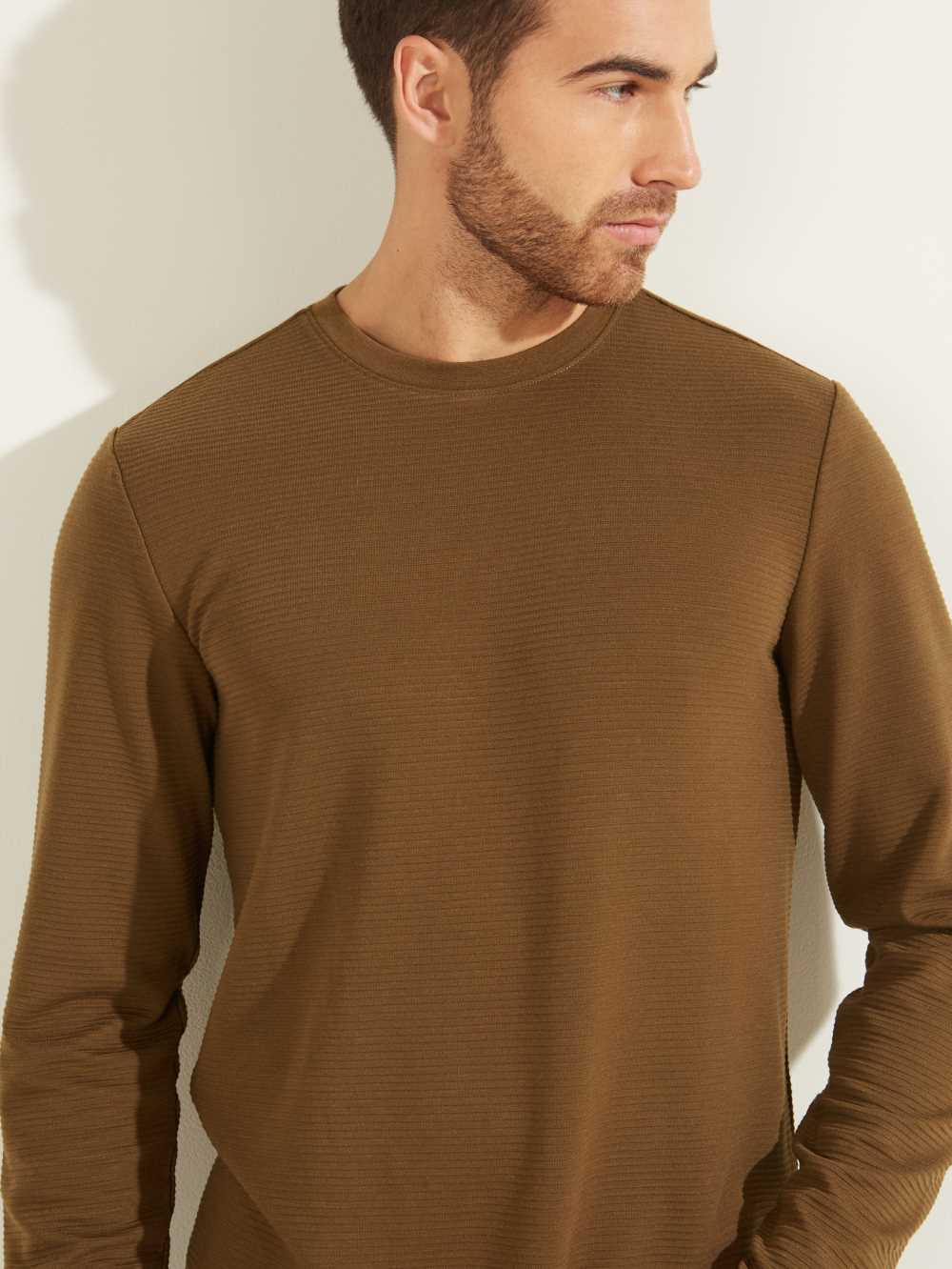 Green Men's Guess Textured Jersey Crewneck Sweatshirt Australia Sale | 529RIPOBF