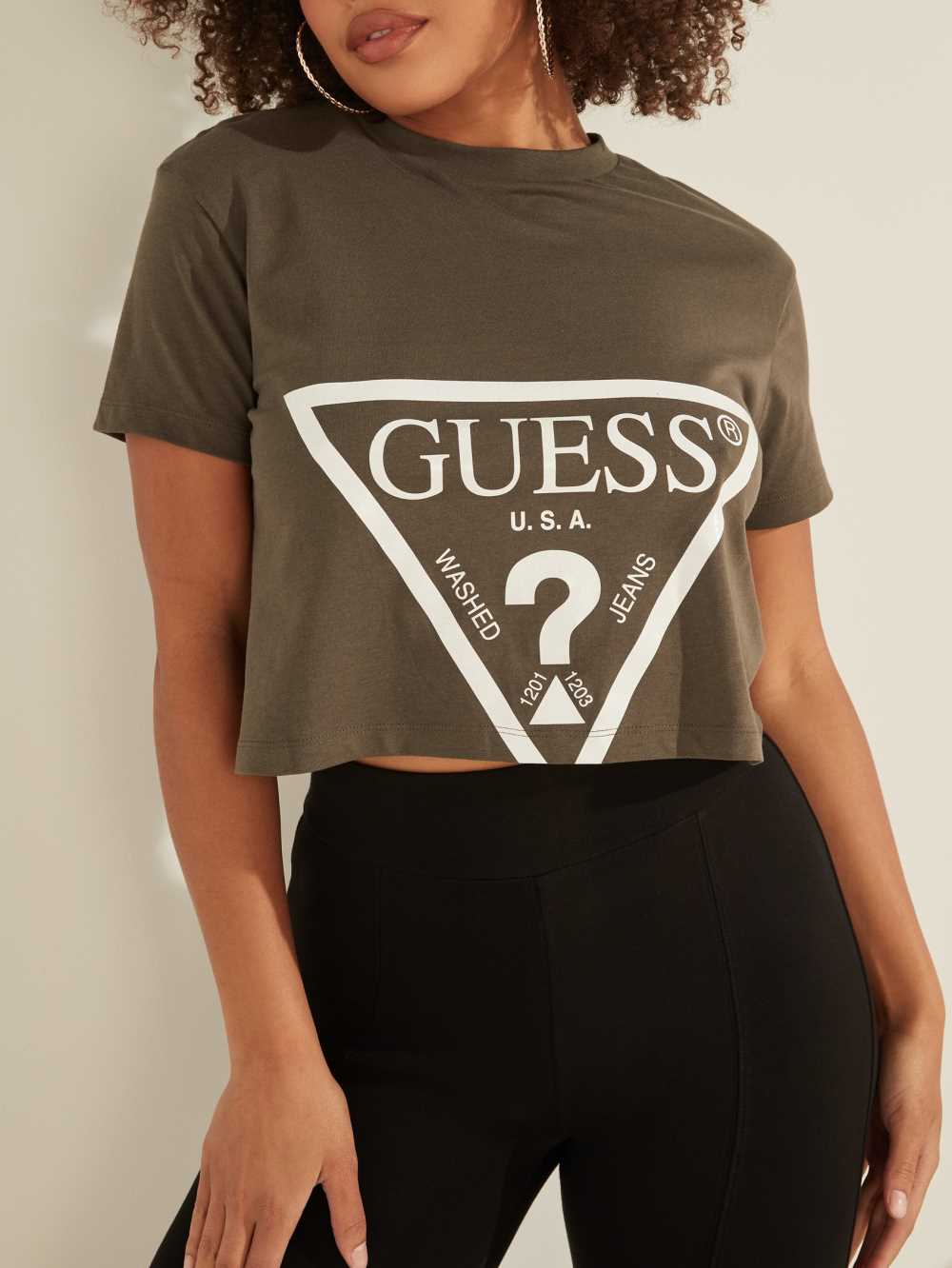 Green Women's Guess Cropped Logo T-shirt Australia Sale | 179HDPNXE