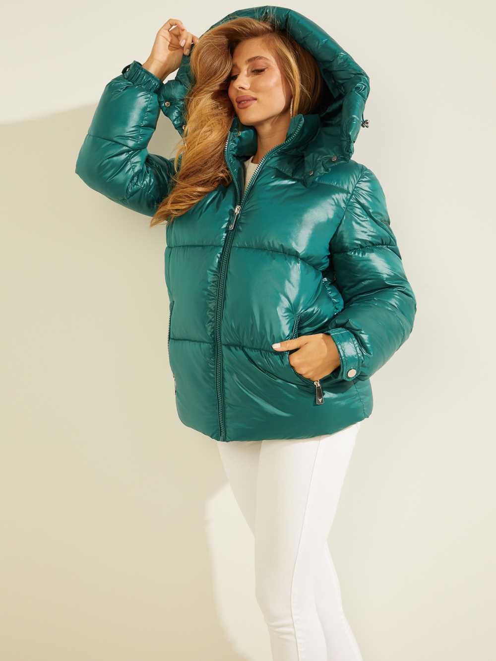 Green Women's Guess Eliza Puffer Jackets Australia Sale | 478ECDAYB