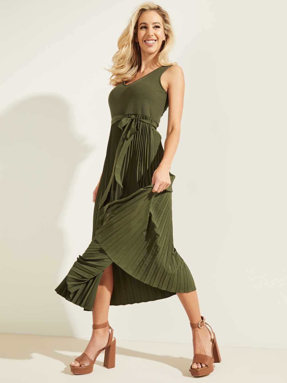 Green Women's Guess Erynn Pleated Dresses Australia Sale | 724IGXHLD