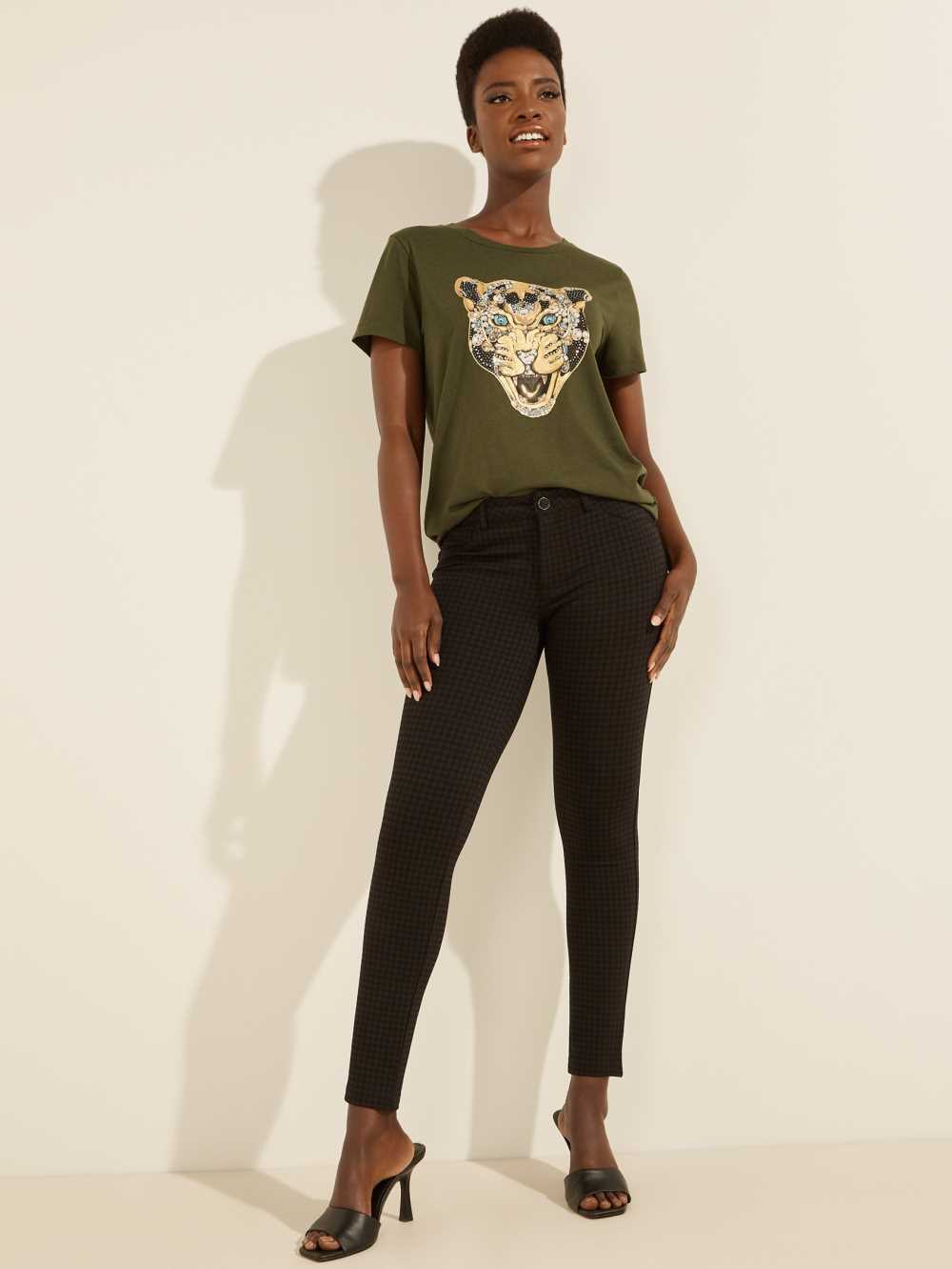 Green Women's Guess Leopard Bling T-shirt Australia Sale | 781MWHYVC