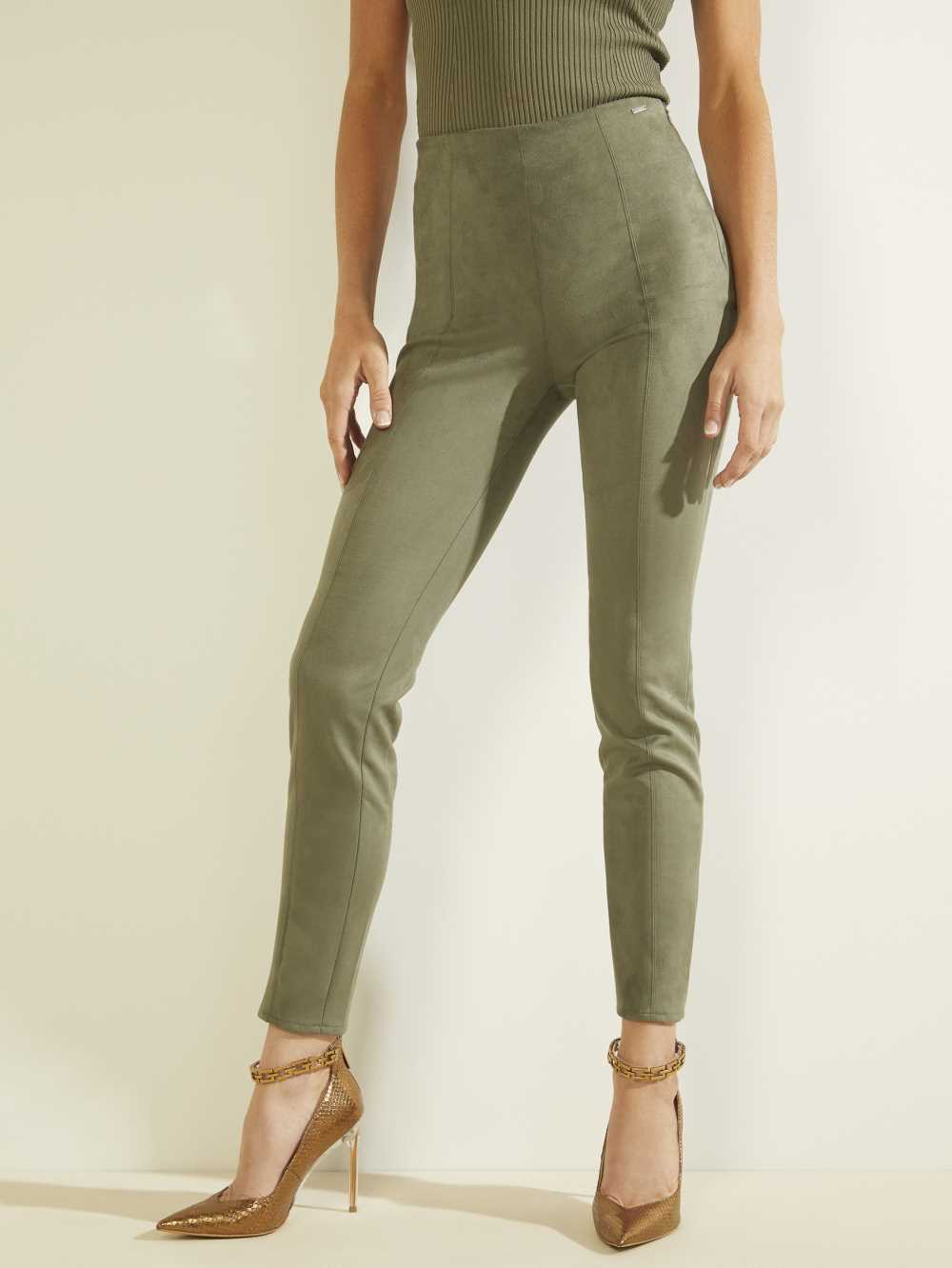 Green Women\'s Guess Maya Faux-Suede Leggings Australia Sale | 791PUXIBN