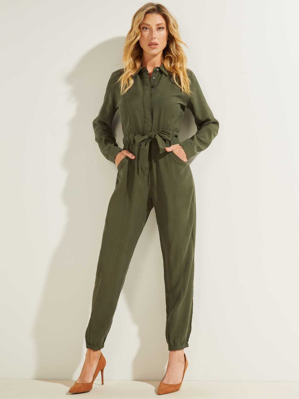 Green Women's Guess Neva Sandwashed Jumpsuit Australia Sale | 154YBLQVA