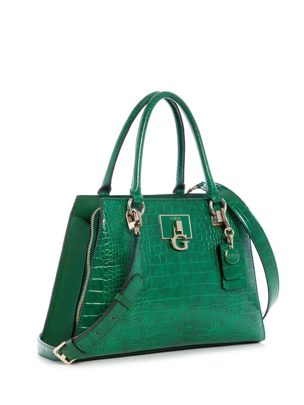 Green Women's Guess Stephi Croc Girlfriend Satchel Bags Australia Sale | 591UFCTLJ