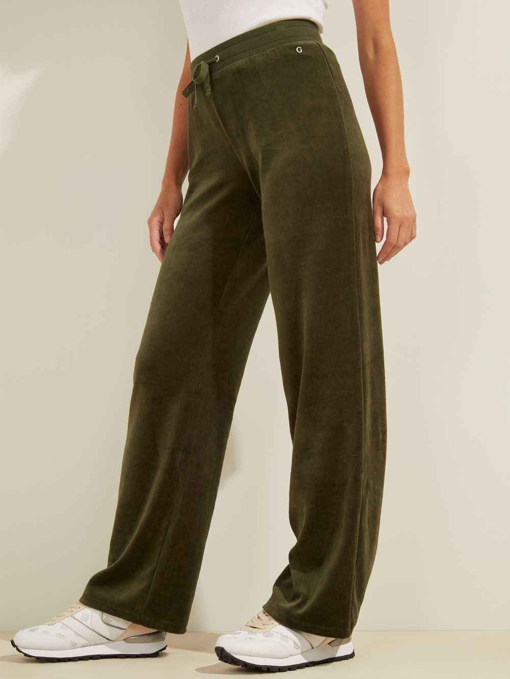 Green Women's Guess Velour Logo Pants Australia Sale | 617IGBKTA