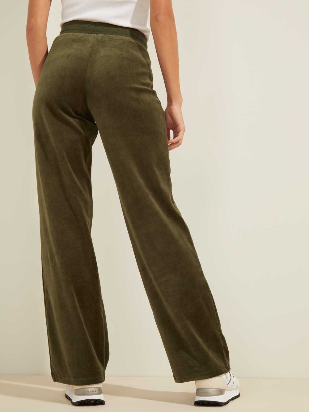 Green Women's Guess Velour Logo Pants Australia Sale | 617IGBKTA