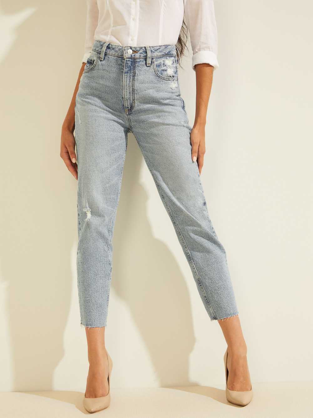 Grey Blue Women\'s Guess Eco Slim Mom Jeans Australia Sale | 019VHQUAS