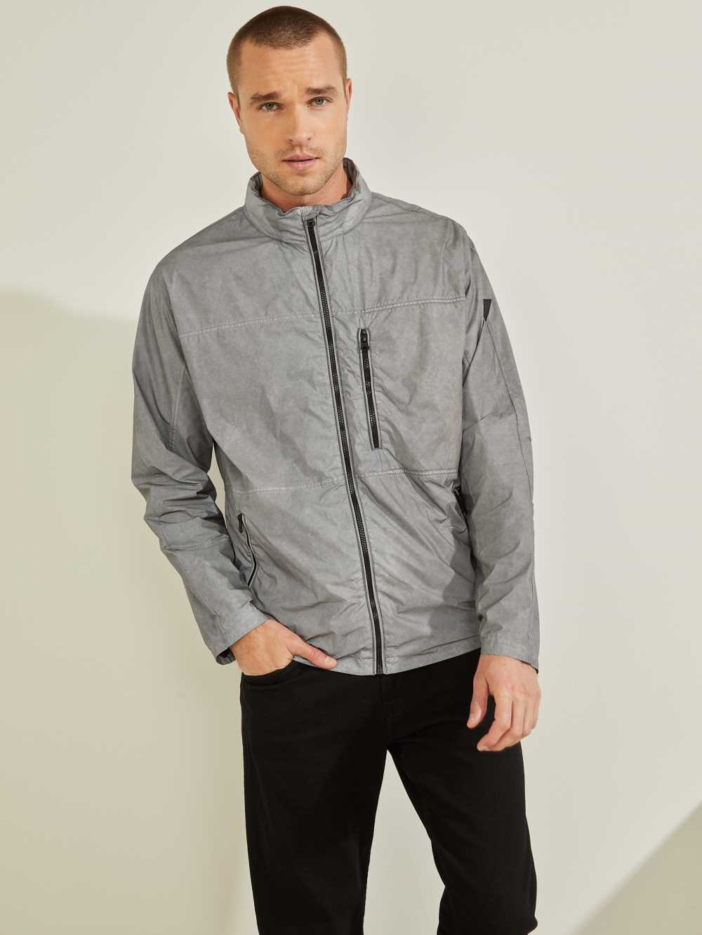 Grey Men's Guess Denver Reflective Windbreaker Australia Sale | 405NQLHWO