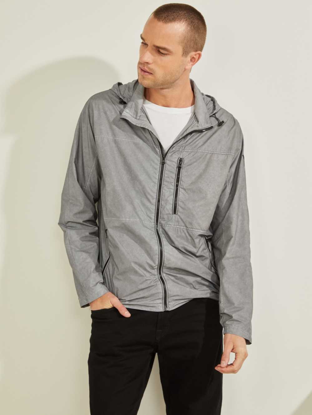 Grey Men\'s Guess Denver Reflective Windbreaker Australia Sale | 405NQLHWO