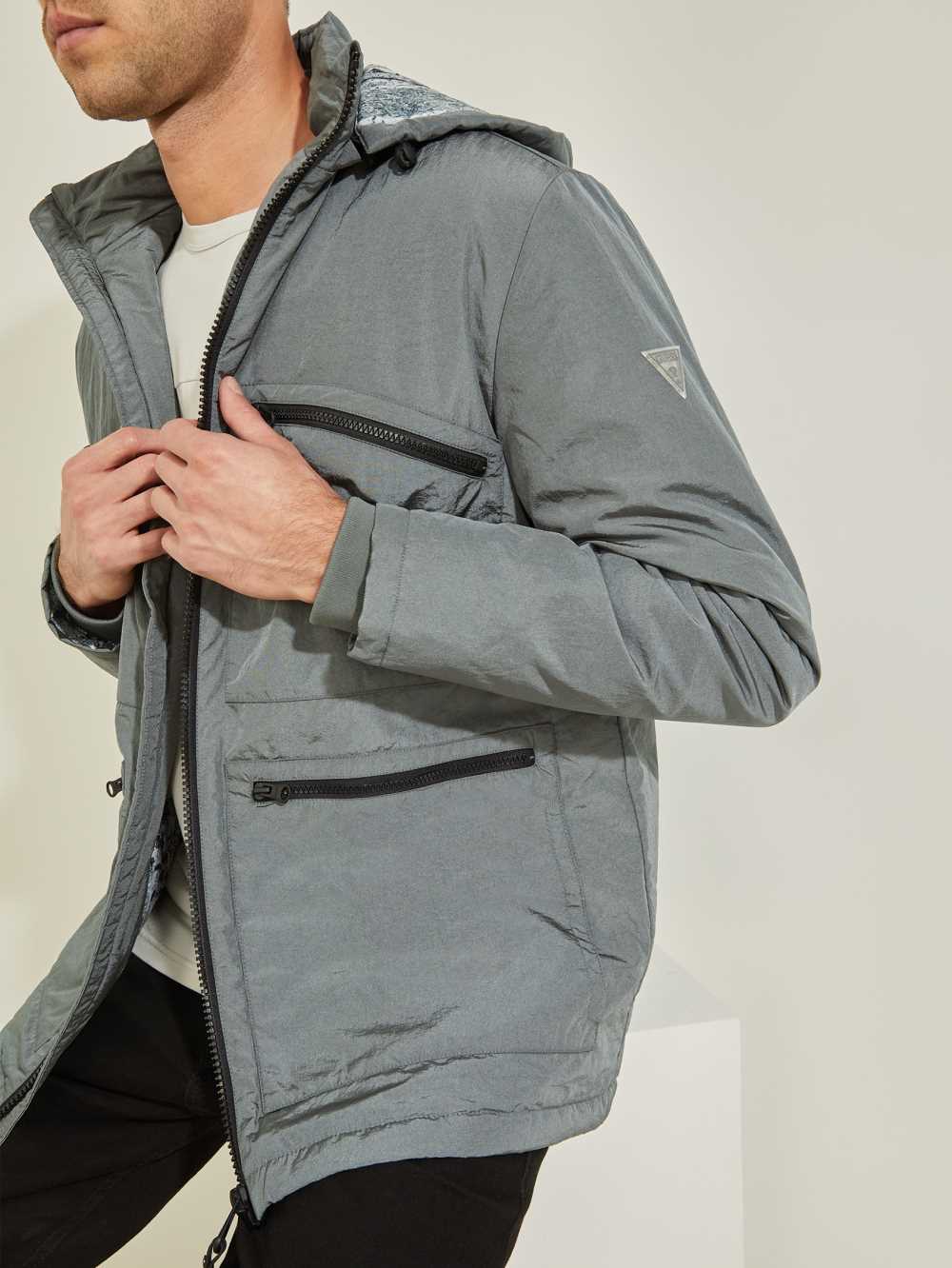 Grey Men's Guess Ross Hooded Puffer Jackets Australia Sale | 204XUPGHL