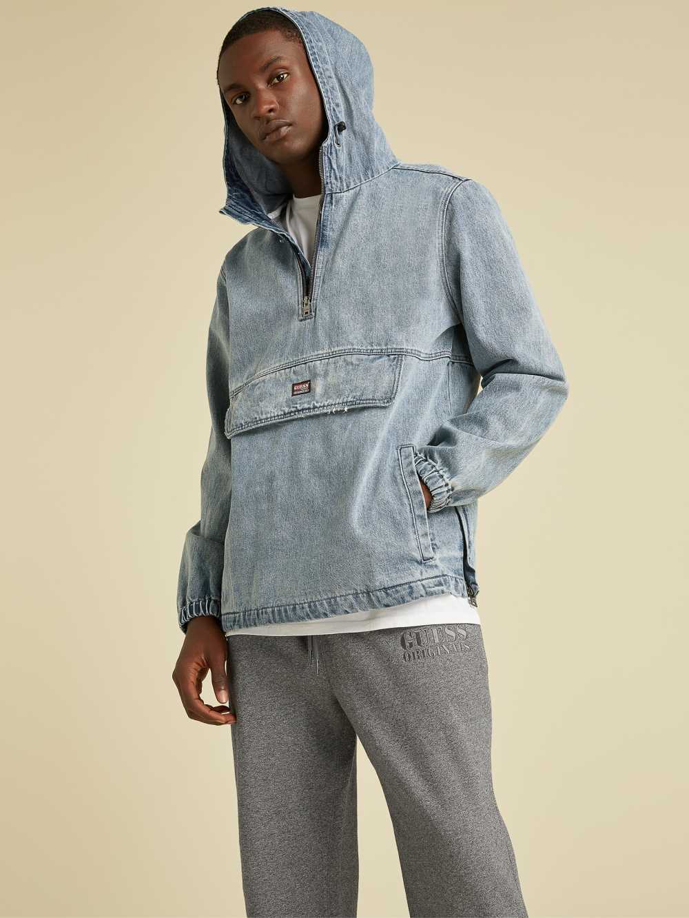 Grey Wash Men's Guess Originals Denim Anorak Jackets Australia Sale | 281MLDHGF