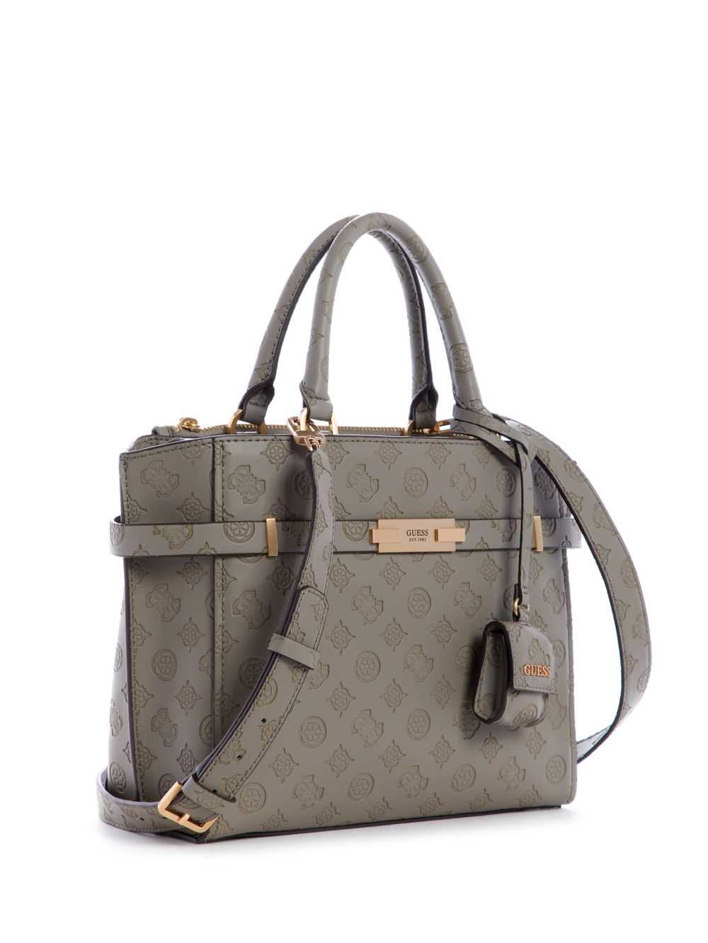 Grey White Women's Guess Bea Society Satchel Bags Australia Sale | 047NOLAVG