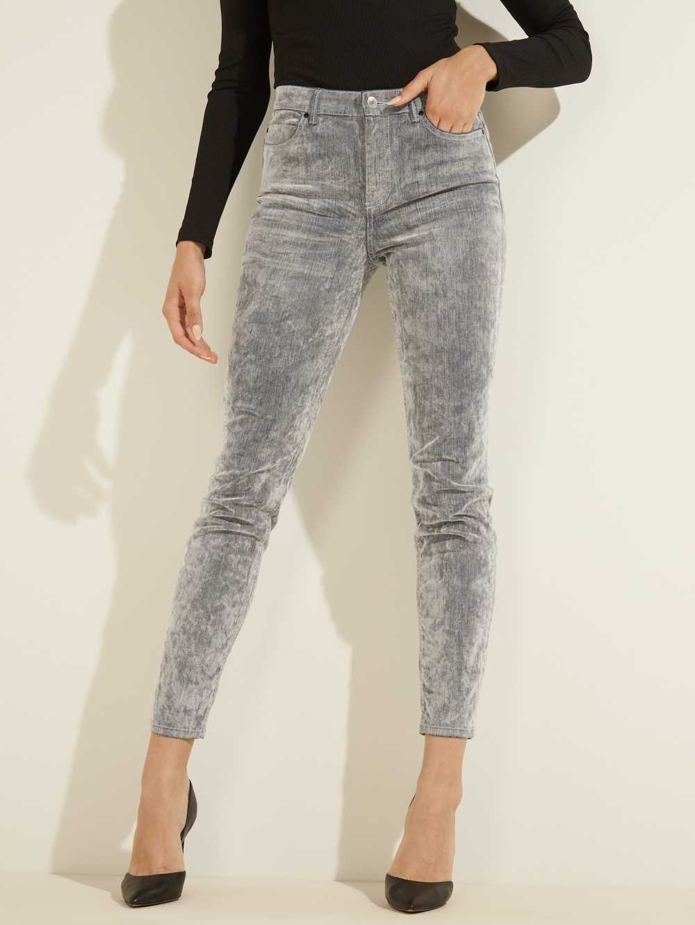 Grey Women\'s Guess 1981 Velvet Flocked Skinny Jeans Australia Sale | 934VZQJEO