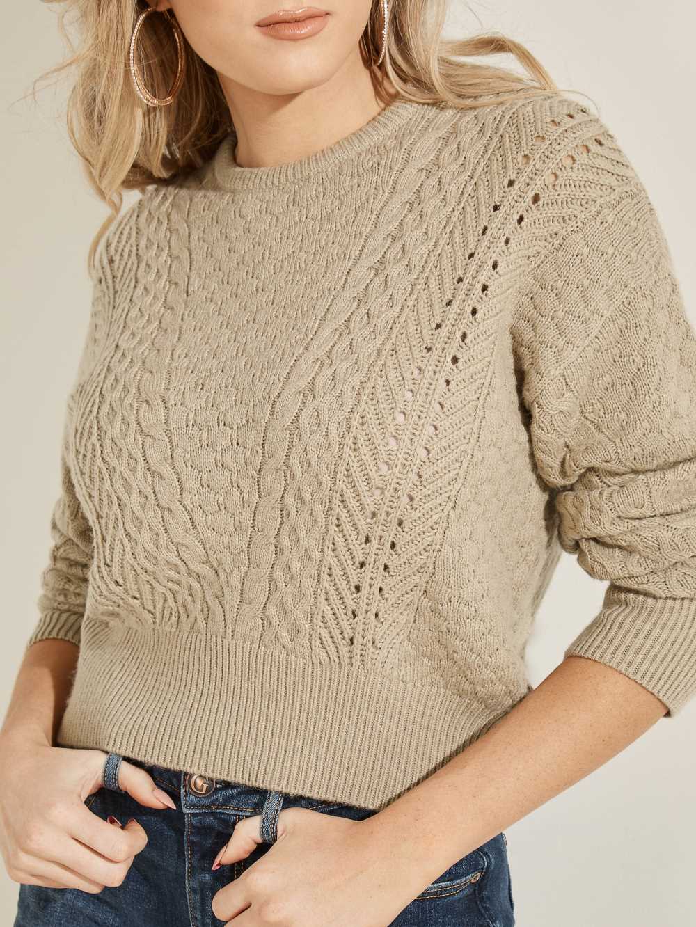 Grey Women's Guess Braya Cable Knit Sweaters Australia Sale | 385RWMYFO