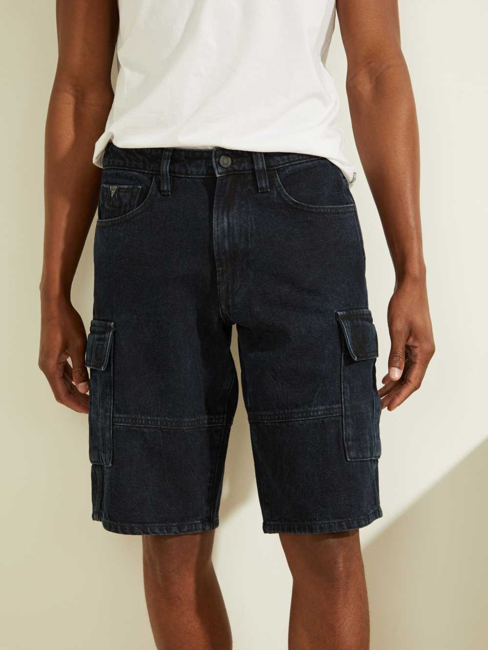 Indigo Men\'s Guess Denim Cargo Shorts Australia Sale | 761KUMGJE