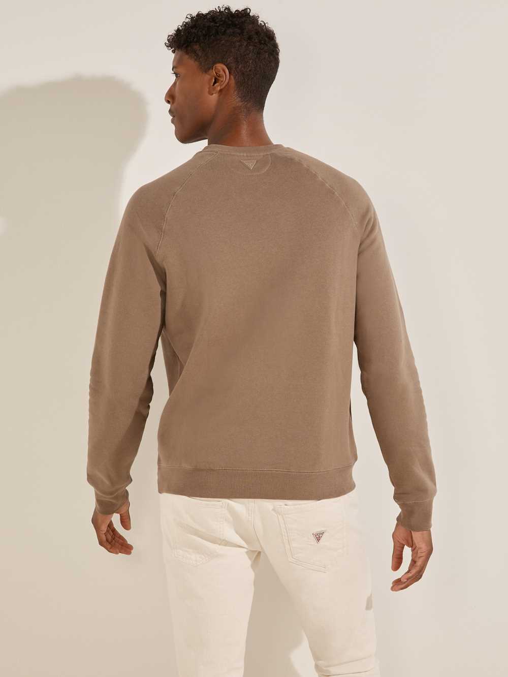 Khaki Men's Guess Aldwin Crewneck Sweatshirt Australia Sale | 543IZTKWS