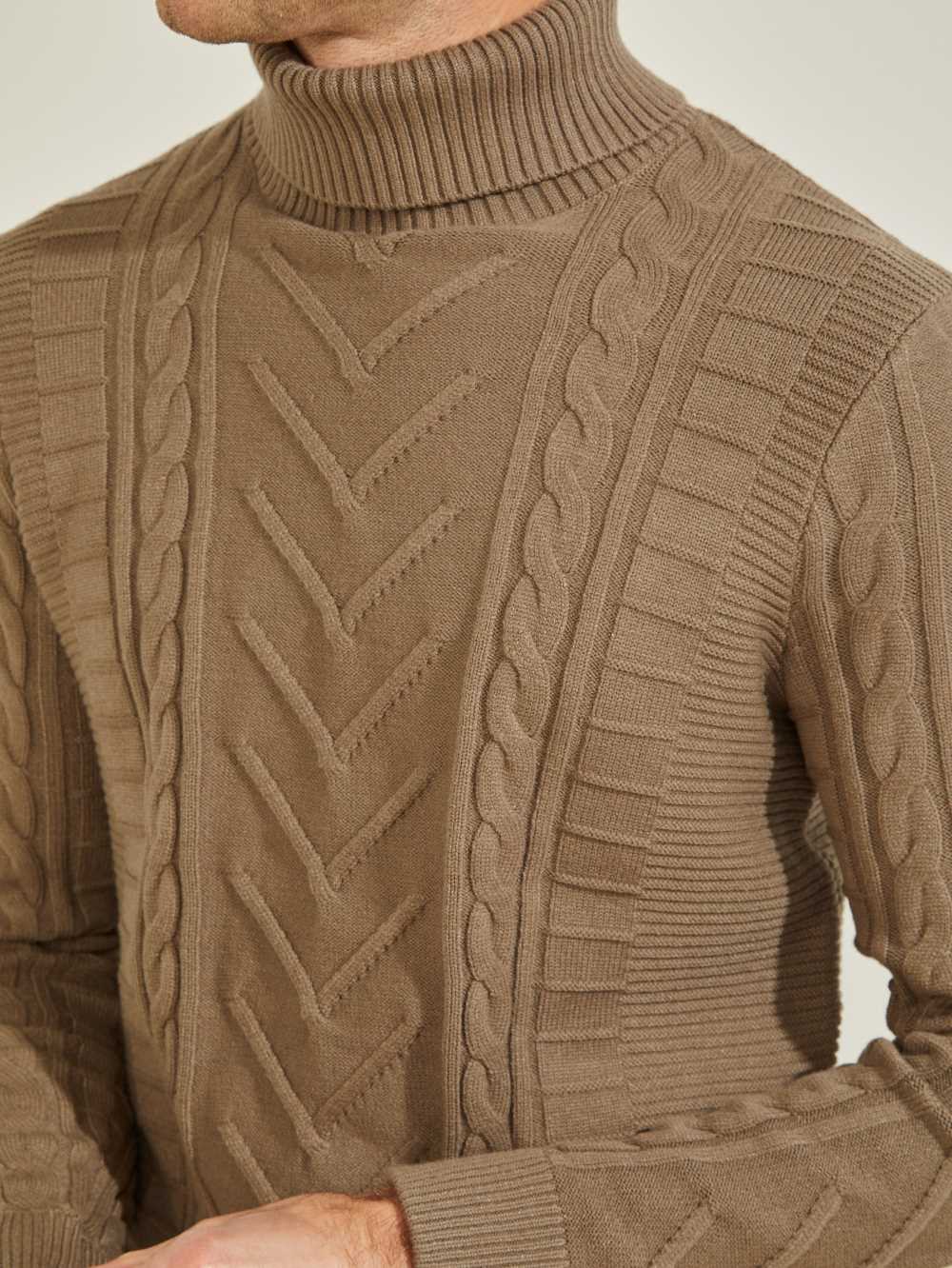 Khaki Men's Guess Liam Mixed Cable Turtleneck Sweaters Australia Sale | 351KBZRUX