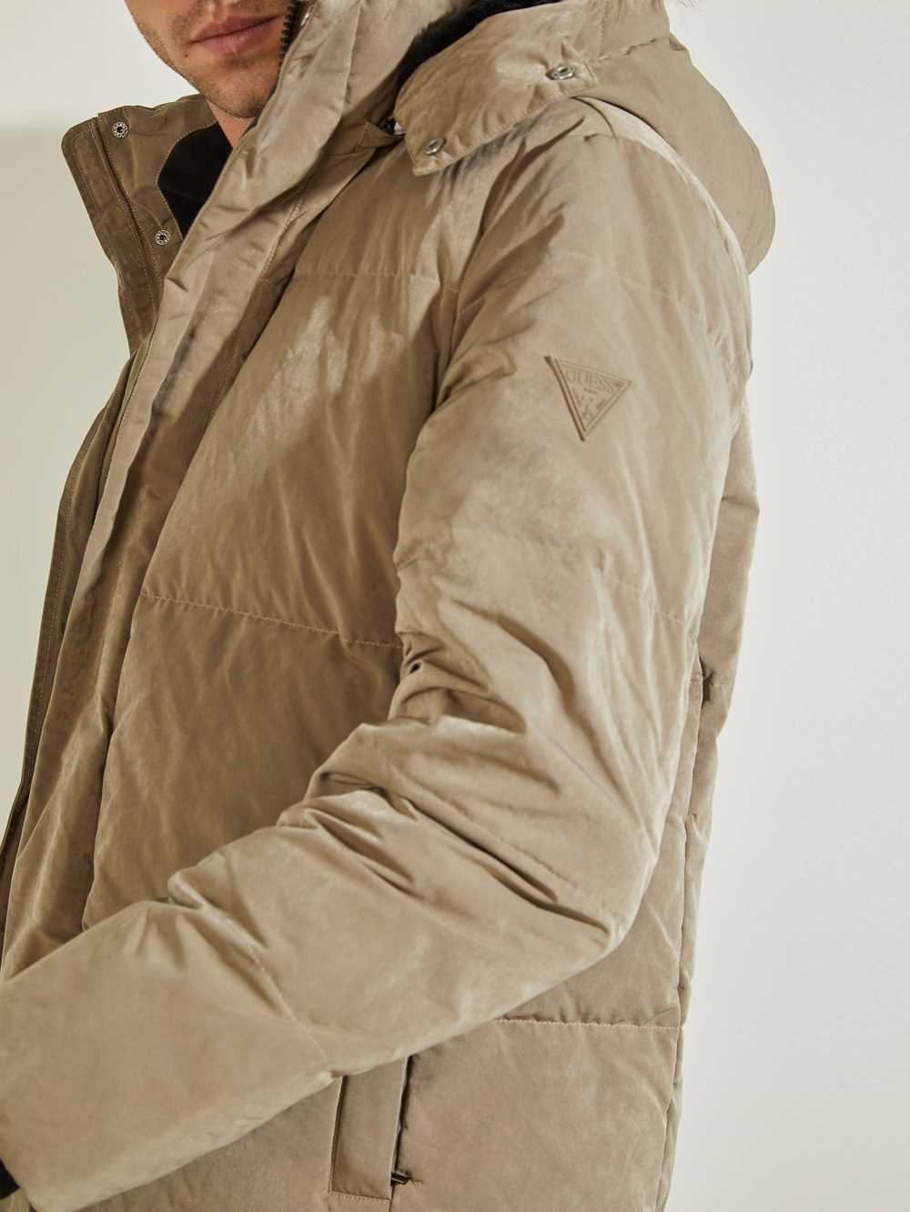 Khaki Men's Guess Warm Touch Long Puffer Jackets Australia Sale | 349SJIRKB