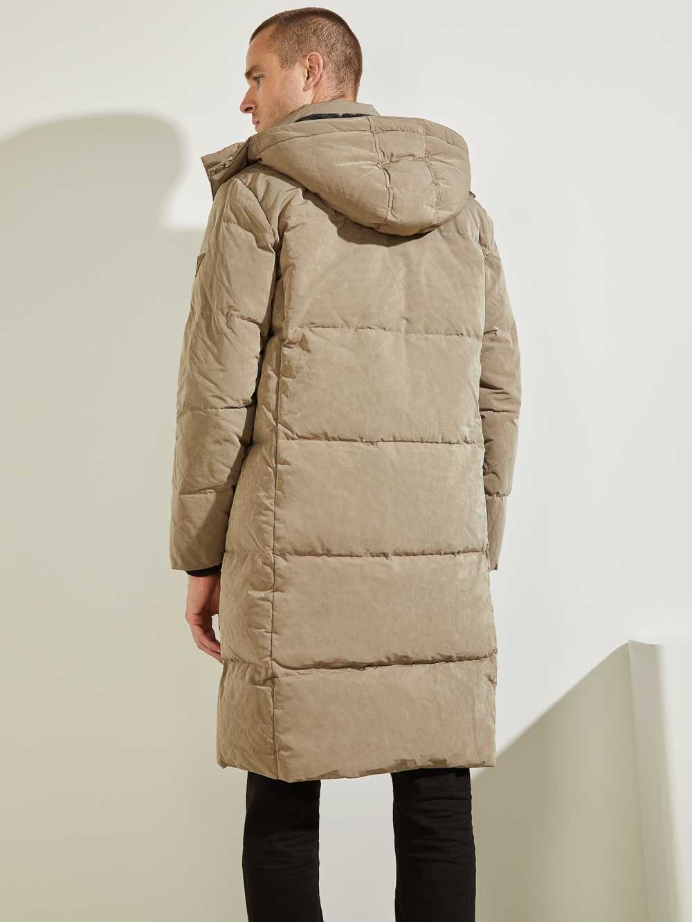 Khaki Men's Guess Warm Touch Long Puffer Jackets Australia Sale | 349SJIRKB