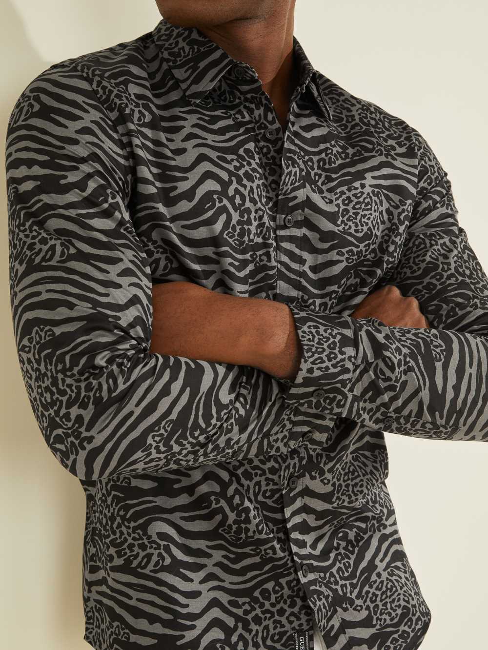 Leopard Men's Guess Luxe Electric Tiger Shirts Australia Sale | 814COKNUH