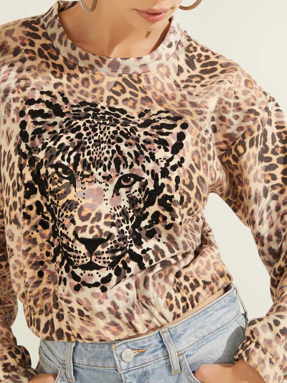 Leopard Women's Guess Leopard Pullover Sweatshirt Australia Sale | 796HMURTL