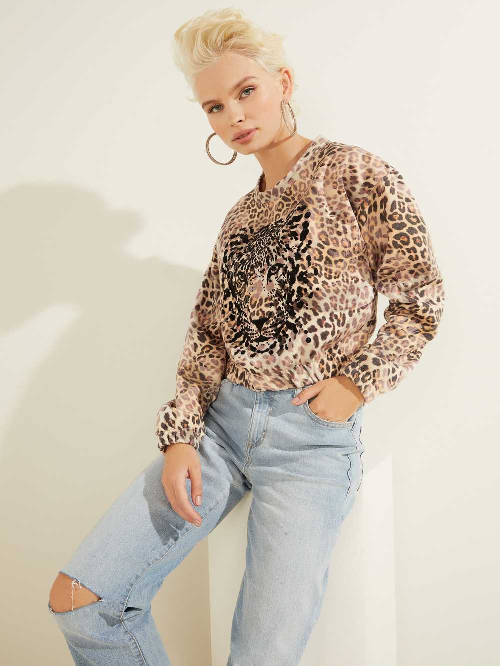 Leopard Women\'s Guess Leopard Pullover Sweatshirt Australia Sale | 796HMURTL