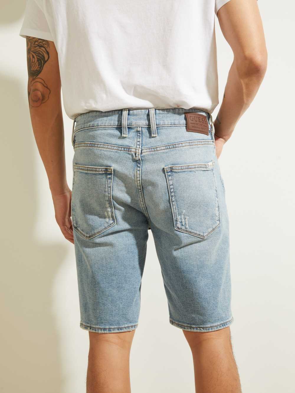 Light Blue Men's Guess Distressed Slim Denim Shorts Australia Sale | 541GWZCTQ