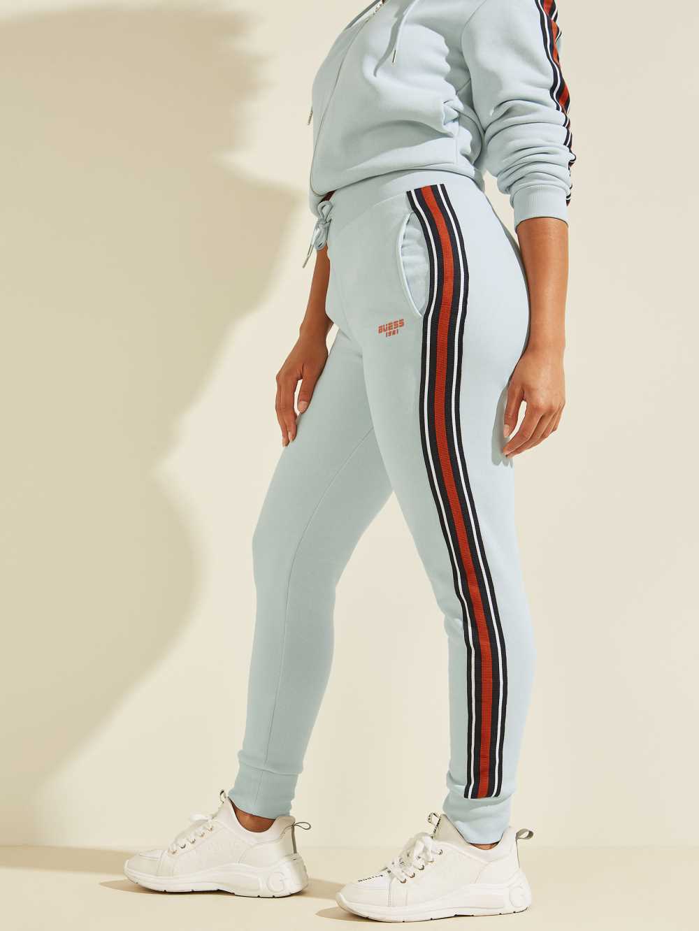 Light Blue Women's Guess Eco Abigal Stripe Joggers Australia Sale | 367RHWFGT