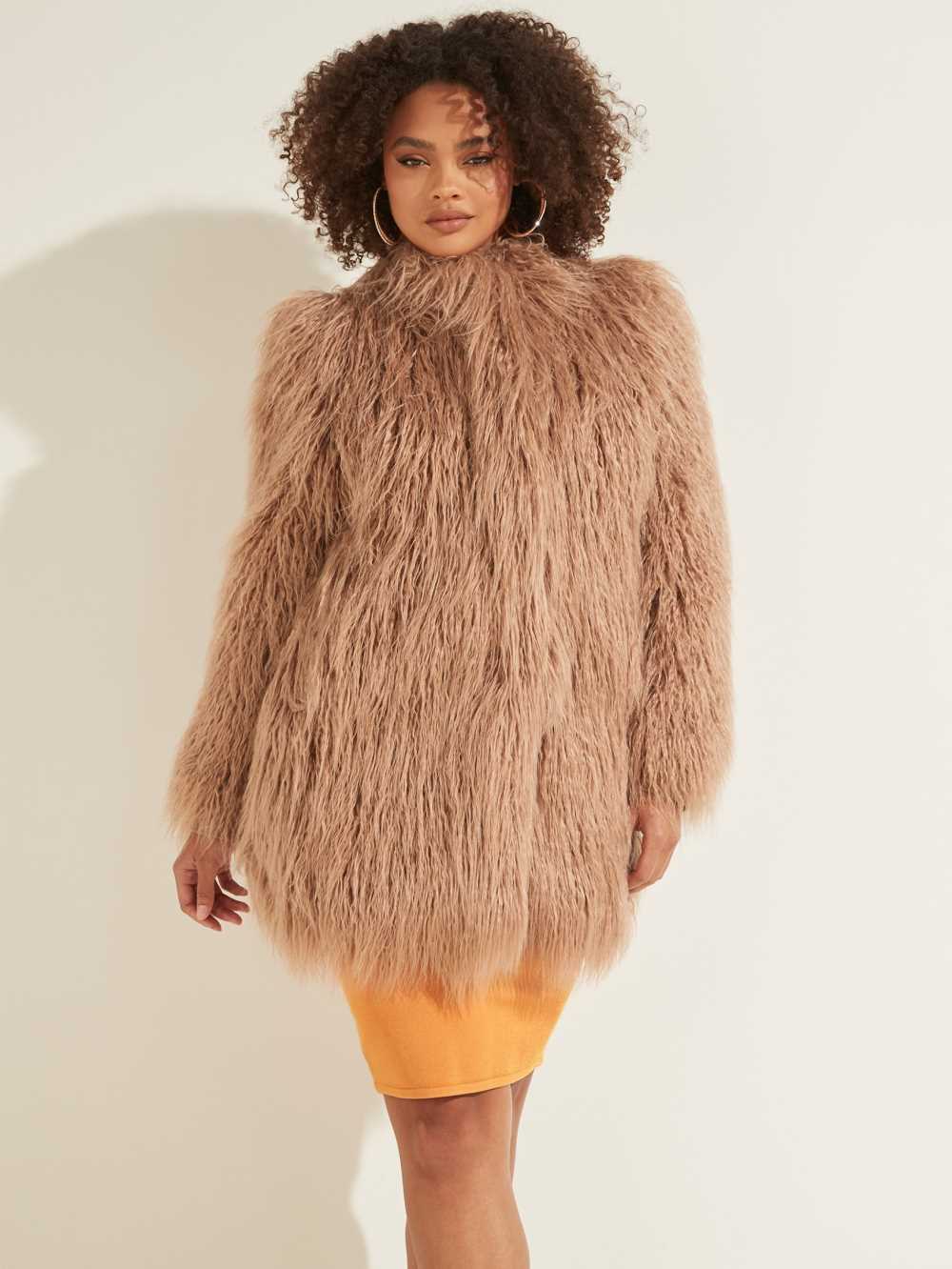 Light Coffee Women's Guess Maurizia Shaggy Faux-Fur Coats Australia Sale | 841CJXASV