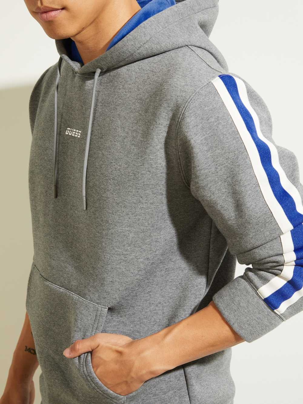 Light Grey Men's Guess Side Stripe Hoodie Australia Sale | 812SUWXIA