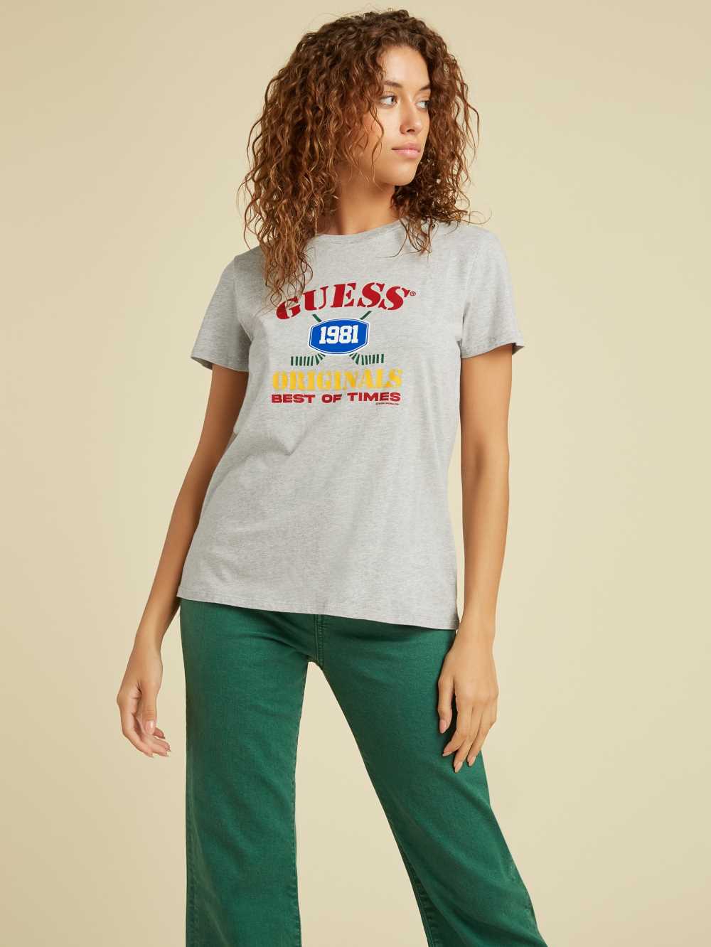 Light Grey Women's Guess Originals Easy Logo T-shirt Australia Sale | 189EYKXIH