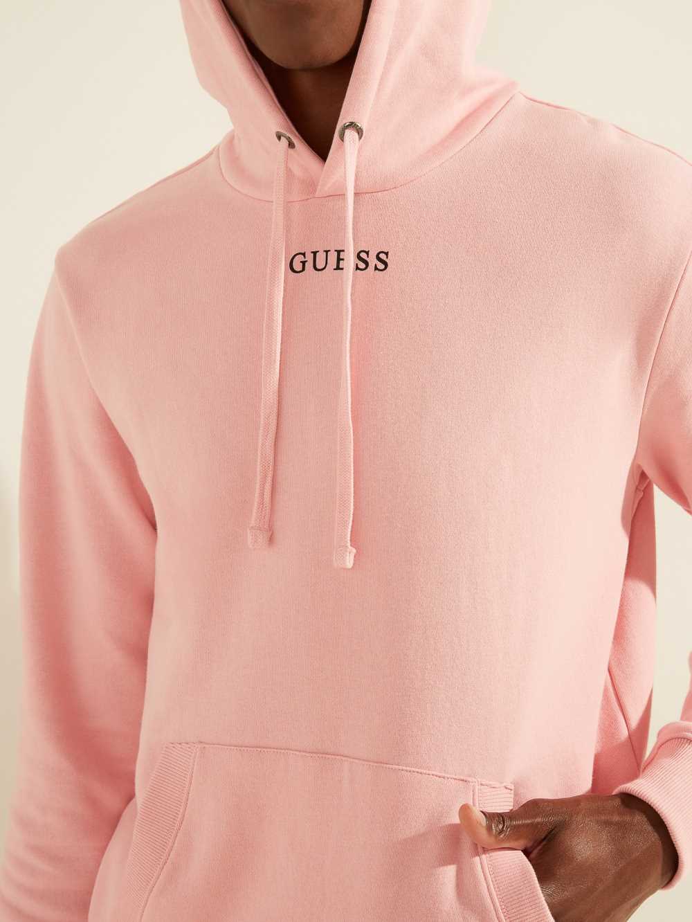 Light Pink Men's Guess Eco Roy Embroidered Logo Hoodie Australia Sale | 689UZIPOE