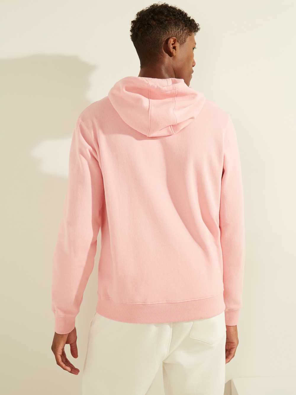 Light Pink Men's Guess Eco Roy Embroidered Logo Hoodie Australia Sale | 689UZIPOE