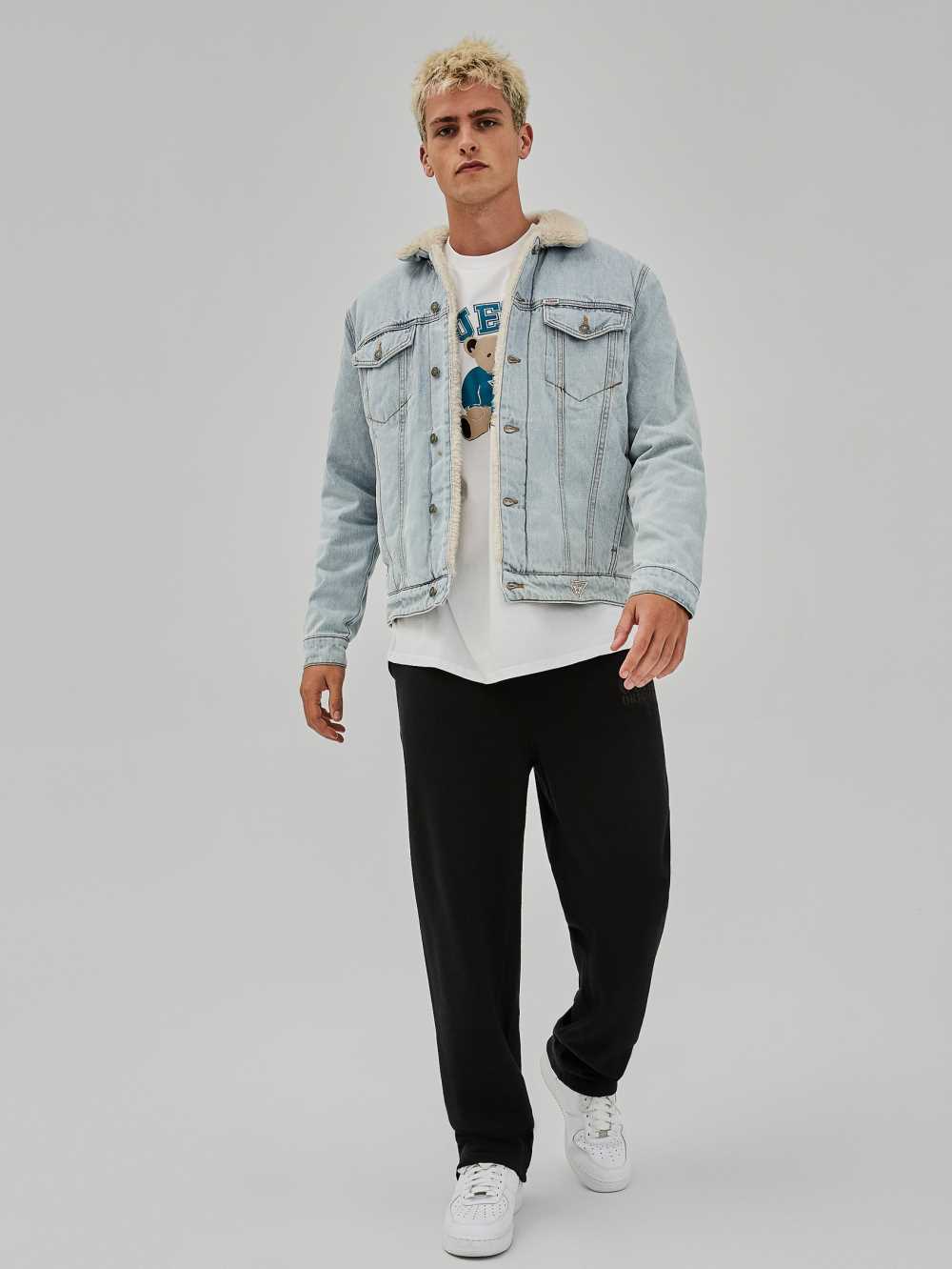 Light Wash Men's Guess Originals Bear Denim Jackets Australia Sale | 517PGIBTC