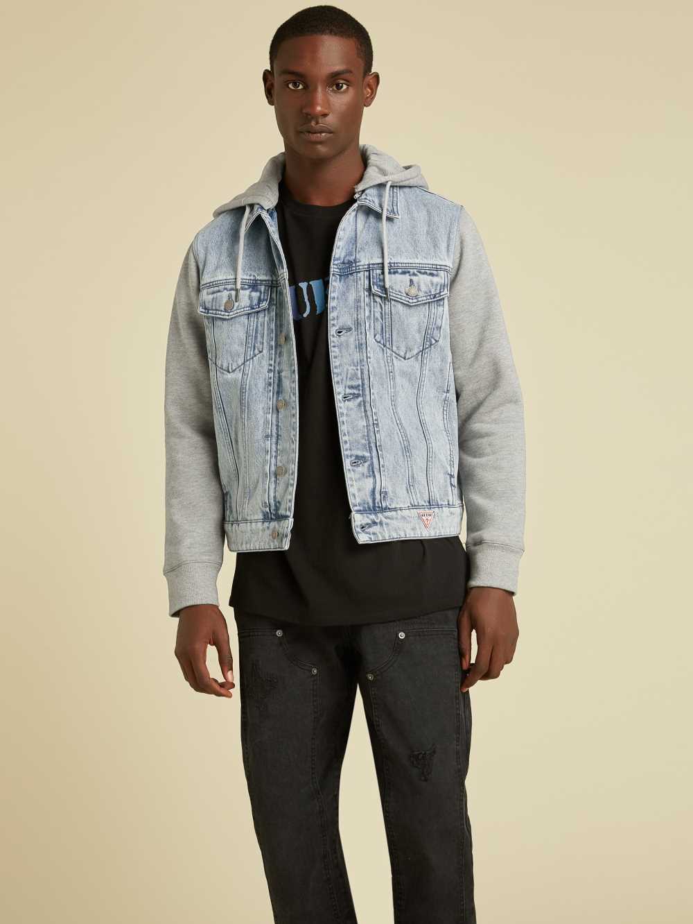 Light Wash Men\'s Guess Originals Hooded Denim Jackets Australia Sale | 270RZAWXQ