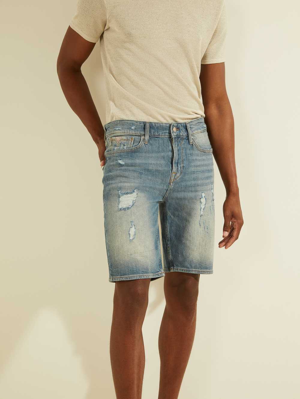 Light Wash Men\'s Guess Slim Denim Shorts Australia Sale | 903SIKCYJ