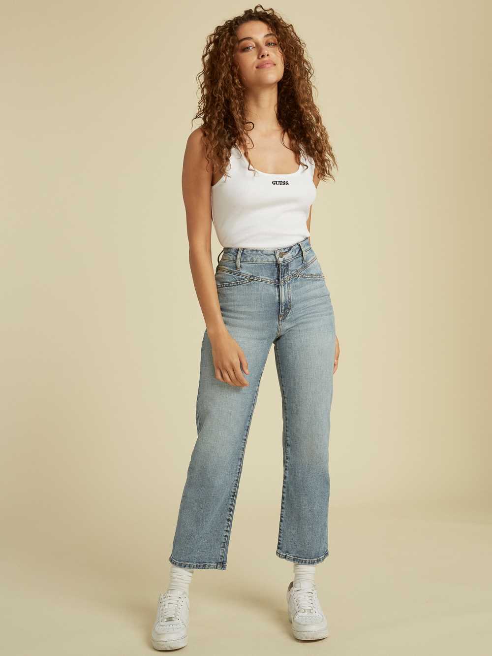 Light Wash Women's Guess Originals Cropped Mom Jeans Australia Sale | 605UDWQNA